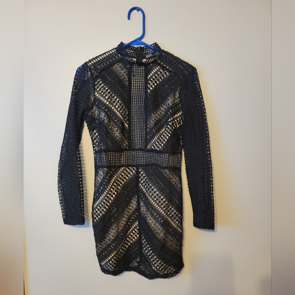 Boohoo Black and Tan Lace Dress